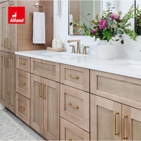 Set Kabinet Vanity Kamar Mandi Gaya Shaker Modern Mewah dari Kayu Oak Solid dengan Wastafel Ganda, Kabinet Vanity Kamar Mandi dari MDF dengan Motif Kayu