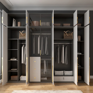Armario Moderno con Puertas de Vidrio, Diseño con Bisagras, Espacio de Almacenamiento Colgante, Ahorro de Espacio, Mueble de Dormitorio Fácil de Montar, Armario con Cerradura - Product Image 3