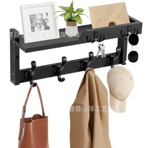 Wooden <b>wall</b>-mounted <b>storage</b> rack, entryway key and coat rack, living room decorative floating wooden <b>hanging</b> rack. - Product Image 5