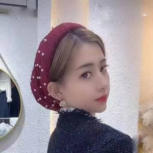 Sweet sponge-lined pearl <b>headband</b> hat, mesh fabric, eco-friendly, breathable, suitable for all seasons, women's travel and - Product Image 1