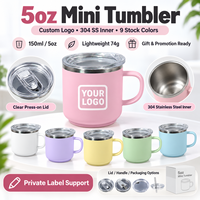 Gobelet miniature personnalisé de 5 oz avec poignée et couvercle, intérieur en acier inoxydable 304, 9 couleurs, OEM ODM, cadeau promotionnel