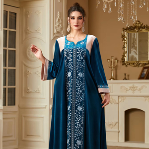 Abbigliamento islamico etnico invernale abito lungo Iraqi velluto Abaya ricami di lusso abiti da donna abiti da festa - Product Image 1