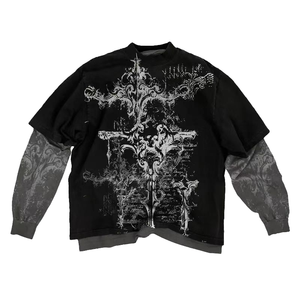 Camiseta de Moda con Capucha, Manga Regular, Estampada, Tejida, de Poliéster/Algodón, Transpirable, Cuello Oversize, Nueva, Estilo Y2K, Casual para Hombre - Product Image 1