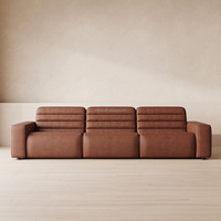 Canapé convertible trois places FERLY en cuir véritable capitonné, ensemble sectionnel inclinable avec chaise longue pour salon