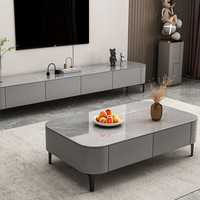 Meuble TV moderne de luxe en marbre, centre de divertissement, console multimédia, ensemble de meubles de salon avec table basse et pieds en métal