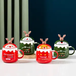 大容量圣诞主题鹿角勺杯创意陶瓷水杯，带手柄，适合派对欧洲设计风格