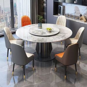 Rock Slab Grande table à manger <span class=keywords><strong>ronde</strong></span> pour 6 personnes et <span class=keywords><strong>chaise</strong></span> Table <span class=keywords><strong>ronde</strong></span> haut <span class=keywords><strong>de</strong></span> gamme avec plateau tournant Table à manger moderne et simple - Product Image 4