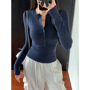 <span class=keywords><strong>T</strong></span>-<span class=keywords><strong>shirt</strong></span> pour femme, décontracté, à épaules dénudées, col rond, manches longues, uni, polyester et élasthanne, coupe ajustée, pour étudiante, nouveau printemps 2025 - Product Image 1