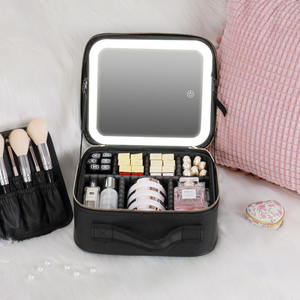 Organizador de <span class=keywords><strong>maquillaje</strong></span> <span class=keywords><strong>con</strong></span> espejo de luz LED completo de PU portátil, estuche cosmético impermeable, caja de almacenamiento, Maleta de <span class=keywords><strong>maquillaje</strong></span> de mano de viaje <span class=keywords><strong>con</strong></span> cremallera - Product Image 3