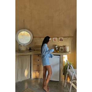 ชุดเซ็ตสองชิ้นผ้าลินินบลูสปรูซ 100% คอเสื้อแบบอสมมาตร ไซส์ XS ใหม่ พร้อมกางเกง - สั่งซื้อขั้นต่ำ 2 ชิ้น - Product Image 4