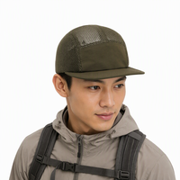 Casquette de baseball en nylon vert olive à 5 panneaux en maille, réglable avec cordon de serrage, respirante et légère pour la course en extérieur et les voyages