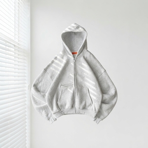 Sudadera con capucha y cremallera <span class=keywords><strong>gris</strong></span> <span class=keywords><strong>claro</strong></span> personalizada para hombre, de algodón grueso, estilo oversize y corto, informal, streetwear, OEM - Product Image 1