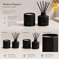 FUBEI LIVING Ensemble de bougies et diffuseur de parfum en céramique noir mat à facettes décagonales, cadeau de luxe écologique pour l'inauguration de la maison, avec logo
