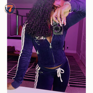 Ensemble survêtement en velours personnalisé Y2K pour femmes, avec logo brodé en patchwork, veste en velours pour grande fille, pantalon, ensemble deux pièces - Product Image 3