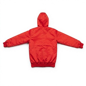 Veste coupe-vent réversible 2-en-1, bomber à capuche unisexe, légère, zippée, streetwear, rouge et noir, doublure en coton, broderie sur le devant - Product Image 2
