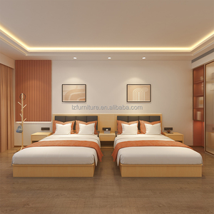 OEM Factory Supply Cheap Price Custom Business Hotel Room Furniture King <b>Queen</b> <b>Size</b> Wood Panel <b>Bed</b> Frame With Two Nightstands - Product Image 2
