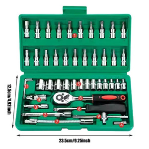 Ensemble de clés à cliquet et douilles de réparation automobile et ménagère en acier au carbone de 46 pièces avec boîte de rangement (OEM/ODM disponible) - Product Image 2