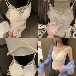 Soutien-gorge camisole dos nu en dentelle style français pour femme, blanc laiteux, polyester/coton, coussinets non amovibles, coupe ajustée, respirant - Product Image 5