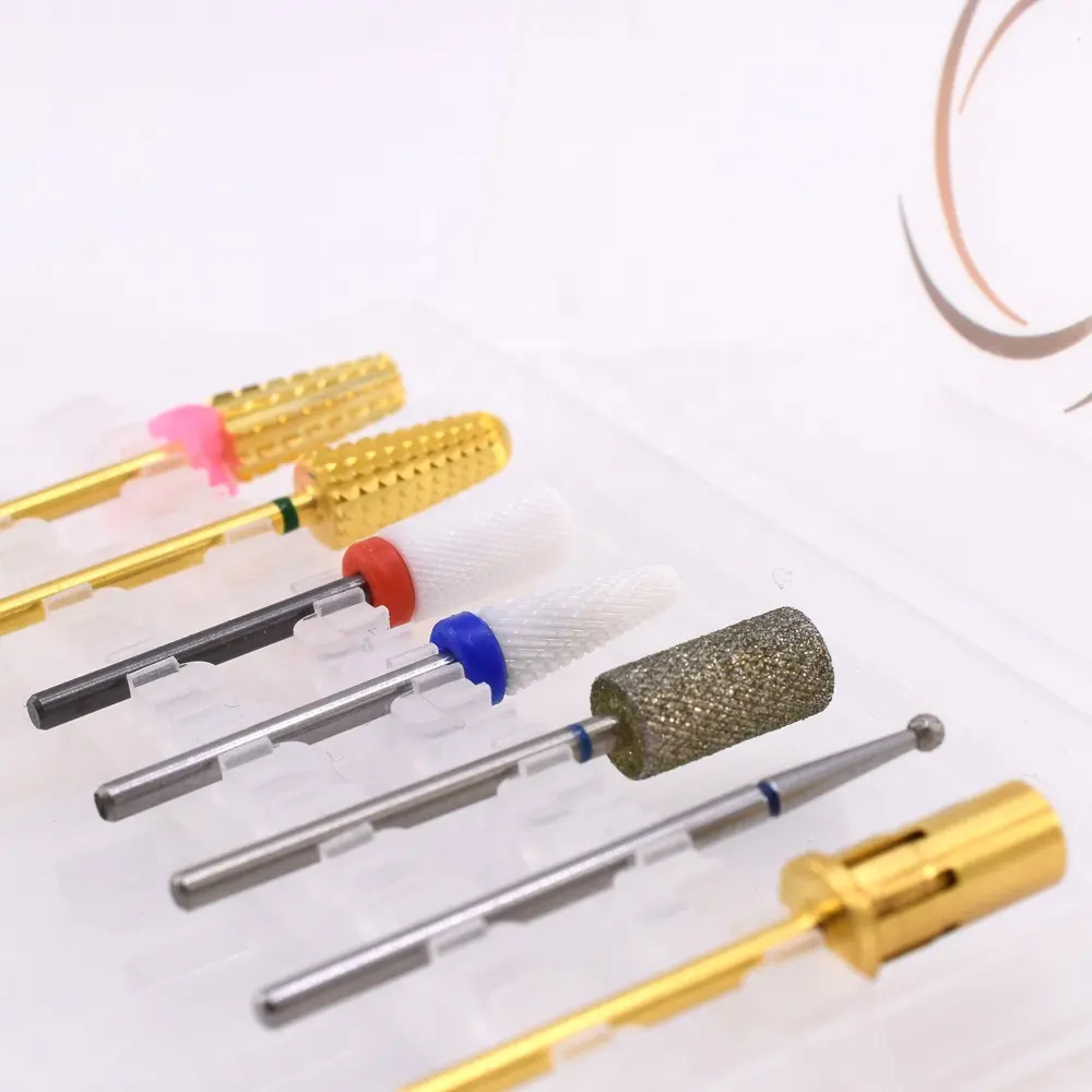 Wholesale custom color acrylic remover cuticle clean mini brush ceramic carbide diamond nail drill bit set with case