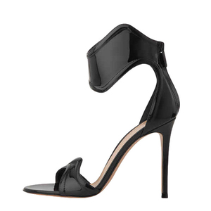 Zapatos de tacón alto para mujer con cremallera trasera, sandalias metálicas de charol con punta abierta y tira única en el tobillo - Product Image 2