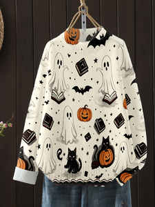 Maglione da Donna per Halloween con Collo Tondo, Lavorato a Macchina con Stampa a Trasferimento Termico, Personalizzabile per Uso Quotidiano e Festivo - Product Image 3