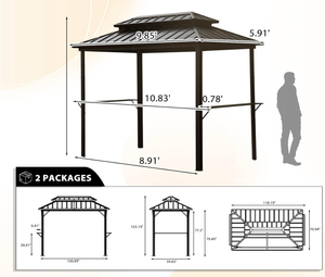 Gazebo <span class=keywords><strong>de</strong></span> jardin avec toit rigide 10' x 6', gazebo <span class=keywords><strong>de</strong></span> barbecue en métal pour l'extérieur, auvent <span class=keywords><strong>de</strong></span> barbecue <span class=keywords><strong>permanent</strong></span> avec étagères latérales et crochets <span class=keywords><strong>de</strong></span> plafond pour patio - Product Image 6