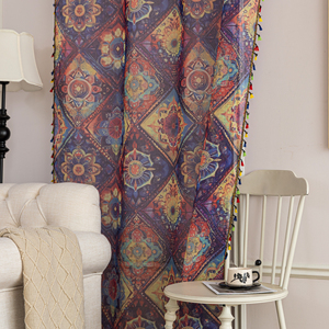 Voiles de fenêtre bohème marocain en diamant-Voiles en polyester aspect fait main avec frange détachable - Product Image 3