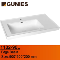 Lavabo de salle de bain rectangulaire moderne de luxe en céramique poli à poser sous le comptoir, avec drain, monotrou, écologique