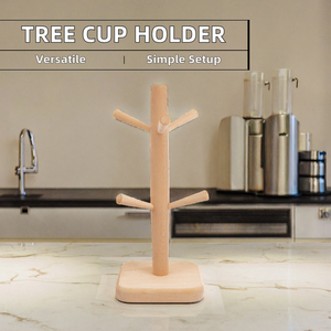 ที่วางแก้วไม้ยางพาราแบบทันสมัย ชั้นวางของในครัว รูปทรงต้นไม้ แบบตั้งพื้นอเนกประสงค์ พร้อมที่ระบายน้ำ สำหรับเก็บจานชาม - Product Image 2