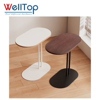 WELLTOP Nouveautés Table d'appoint ovale en bois grainé, table d'appoint mobile en forme de C pour chambre à coucher, chevet, bureau d'ordinateur, salon
