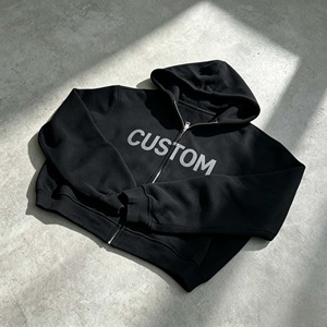 เสื้อฮู้ดดี้ผู้ชายสไตล์วินเทจทรงบ็อกซี่ สตรีทแวร์ ฮิปฮอป พิมพ์ลายโลโก้ตามสั่ง ซิปหน้า - Product Image 4