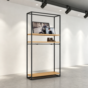 Armario expositor de ropa alto con estructura metálica negra, estantes, barra <span class=keywords><strong>para</strong></span> colgar y marco <span class=keywords><strong>para</strong></span> fotos, <span class=keywords><strong>para</strong></span> exportación - Product Image 2