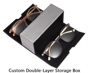 Étui à lunettes double couche tendance, boîte pliable rétro, pochette pour lunettes de soleil, étui en cuir PU, logo personnalisé - Product Image 1