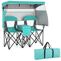 Chaise de plage double NBT avec auvent pare-soleil, chaises de camping surdimensionnées avec sac isotherme et porte-gobelet, canapé pliant pour la plage et le camping