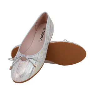 Choozii รองเท้าบัลเล่ต์แบบสวมสำหรับผู้หญิง,รองเท้าส้นเตี้ยหนังชุบโลหะด้วยไฟฟ้าติดโบว์ตามสั่ง