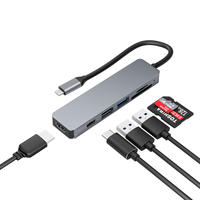 Adaptateur Type C 6-en-1 MARCH EXPO, mini station d'accueil avec lecteur de carte SD/TF USB 3.0 4K 60Hz, 100W PD pour MacBook Pro