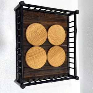 Juego de 4 Posavasos Redondos de Madera con Marco de Bambú, Ecológicos, Antideslizantes, para Bebidas - Product Image 1