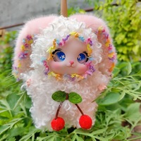 Porte-clés en peluche lapin aux grandes oreilles en fourrure bouclée, pendentif de sac décoré de dentelle