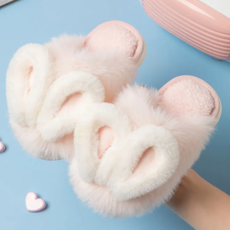 Niños Animal dibujos animados conejito suave piel sintética interior hogar zapatos invierno cálido rosa borroso esponjoso dormitorio zapatilla para niñas