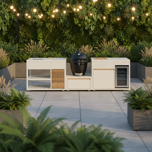Ensemble de meubles de cuisine extérieure en acier inoxydable pour jardin, avec barbecue Kamado blanc moderne - Product Image 3