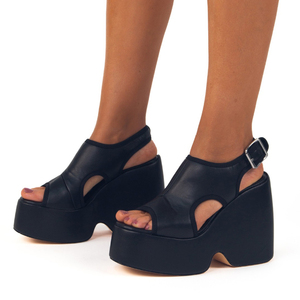 Sandales à talons compensés épais pour femmes, à boucle latérale, à bout ouvert, à plateforme épaisse, à bride arrière, à découpes - Product Image 2