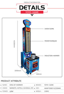 Testeur de force King Hammer commercial à monnayeur, conception compacte, 1 an de garantie, pour 1 joueur, version anglaise, pour événements de parcs d'attractions - Product Image 2