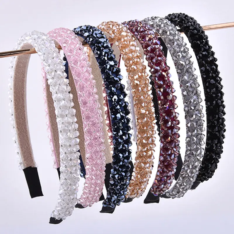 YH คุณภาพสูงขายส่งบาง Rhinestone ผมห่วงคริสตัลเพชรแถบคาดศีรษะลูกปัดแฮนด์เมด Glittery Hairbands สําหรับผู้หญิง