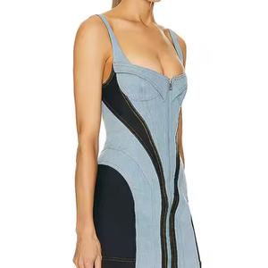 ชุดเดรสยีนส์คุณภาพสูงสำหรับผู้หญิง สายเดี่ยวเซ็กซี่ สไตล์วินเทจ ล้างสีแบบเอซิด ทรงเข้ารูป มินิเดรสสำหรับฤดูร้อน - Product Image 4