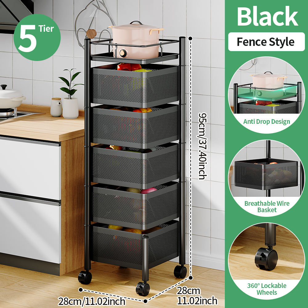 Cesta cuadrada negra de 5 niveles