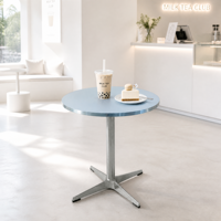 Table de restaurant ronde durable avec surface anti-rayures, piétement en métal, table à manger pour les salons de thé, les bistrots et les commerces