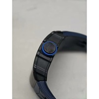 Montre automatique mécanique unisexe de luxe 3501 de haute qualité, avec bracelet en caoutchouc noir de 22 mm, en fibre de carbone et verre saphir, mouvement squelette.