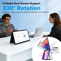 Moniteur portable 15,6 pouces 1080P pliable, extension d'écran double 330 °   Ajustement de l'écran USB-C compatible HDMI pour ordinateur portable Mac Windows