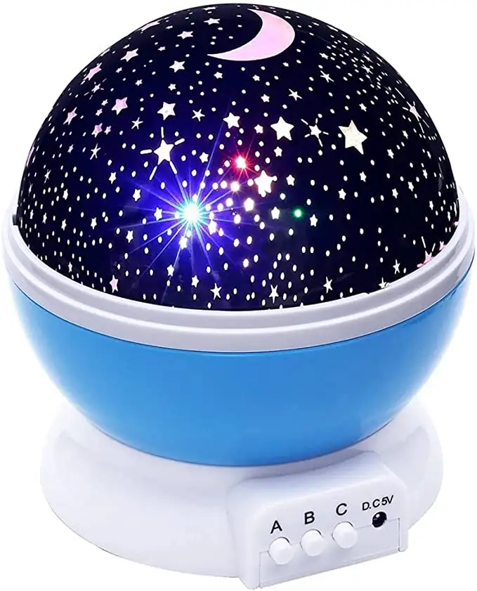Customizable Moon Star Glowing Projector 360 Degree Rotation 4 LED Bulbs 6 Light Modes with USB Cable For Baby Nightlight