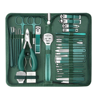 Nouvel ensemble professionnel de coupe-ongles en acier de luxe durable, bec d'aigle, vert foncé, 35-en-1, avec étui à fermeture éclair pour manucure et cuticules